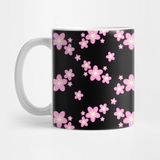 Cherry Blossom Sakura Flower Clusters Pattern in Black Background Mug